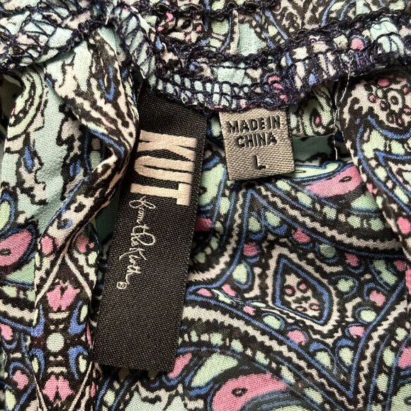 KUT From The Kloth Women L Blue Pink Paisley Off Shoulder Sheer Peasant Top Boho - Picture 3 of 4